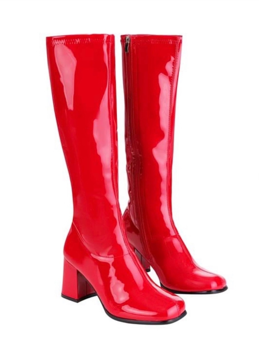 Women's Red Patent Mid-Calf Block Heel Boots
